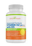 Vitamina K2 con D3 de Efika Health. Botella, sol D3. Soporte para salud ósea y del corazón.